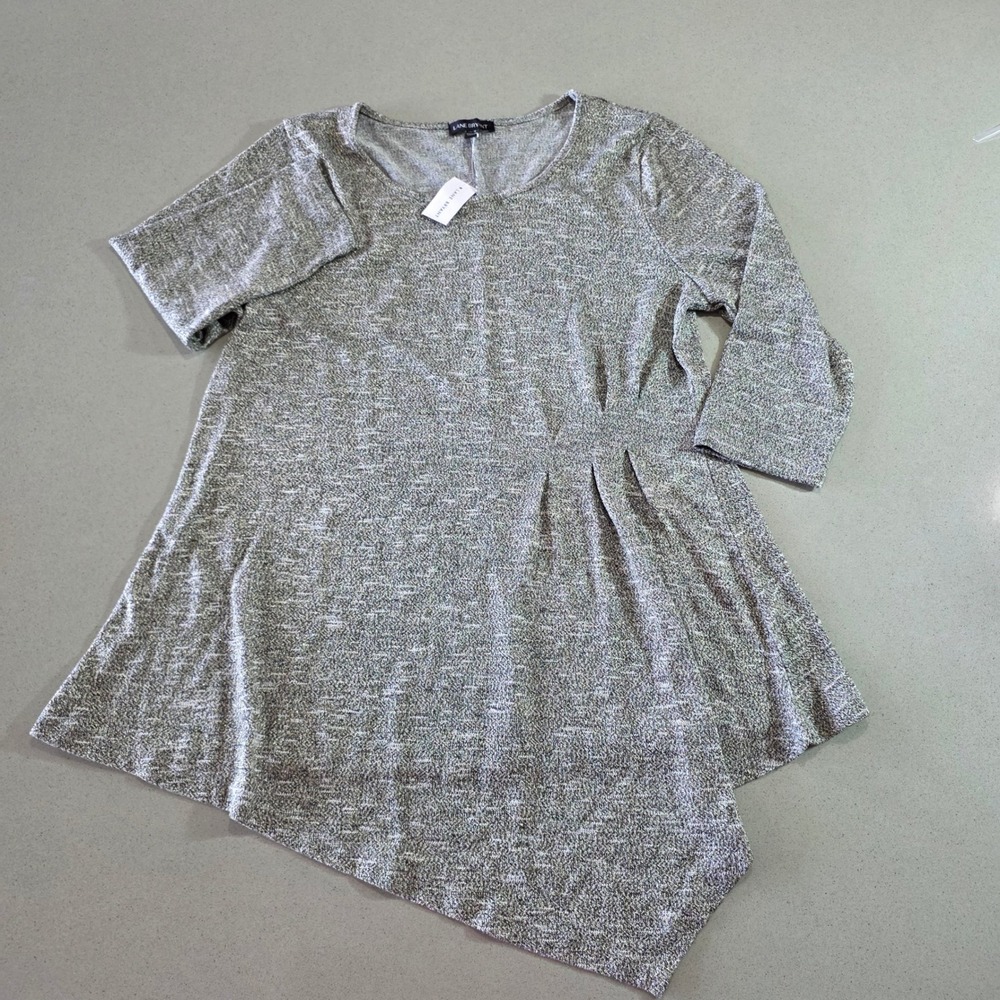 Lane Bryant Metallic Space Dye Asymmetric Hem Tunic Top Silver Black 14/16